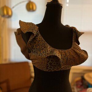 ulla johnson swim top medium coquette girl e animal print rufflle